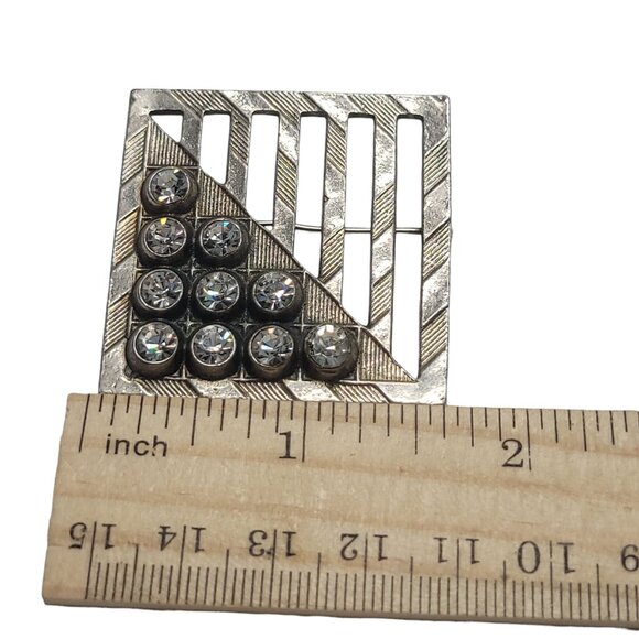 Vintage Square Rhinestone Brooch Silver-Tone Geometric Design 1.5" - Picture 2 of 8